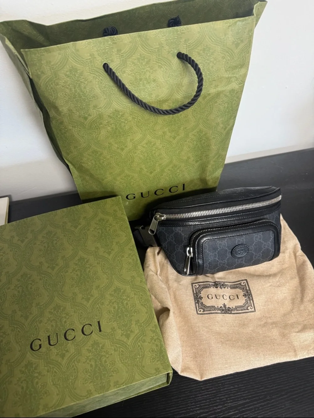 Gucci Black GG Supreme Waist Bag with Silver Hardware - Picture 1 of 5